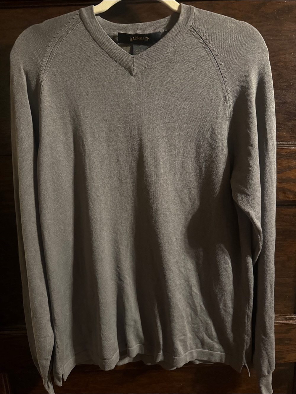 Bachrach Men's Light Gray V-Neck Silk Blend Pullover Sweater
